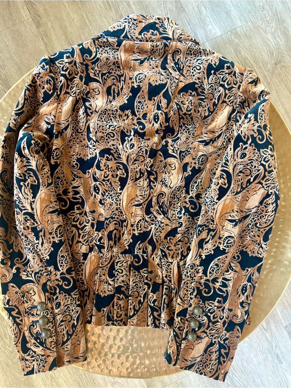 Vintage Georgiou Velvet Gold Metallic Floral Jacquard Fitted Peplum Blazer 8 - Picture 8 of 10